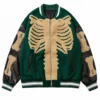 Skeleton Furry Bone Patchwork Black Green Jacket