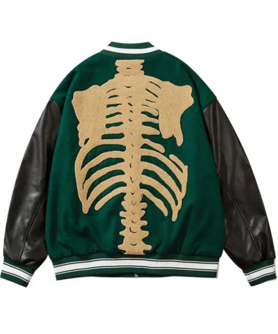 Skeleton Furry Bone Patchwork Black Green Jackets