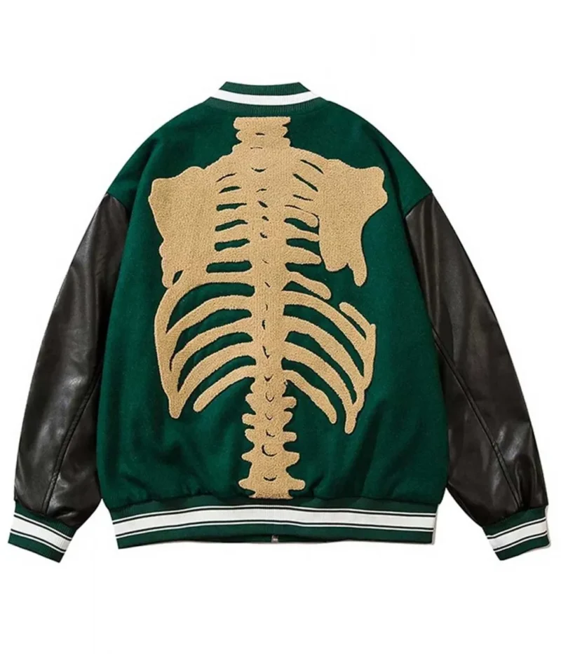 Skeleton Furry Bone Patchwork Black Green Jackets