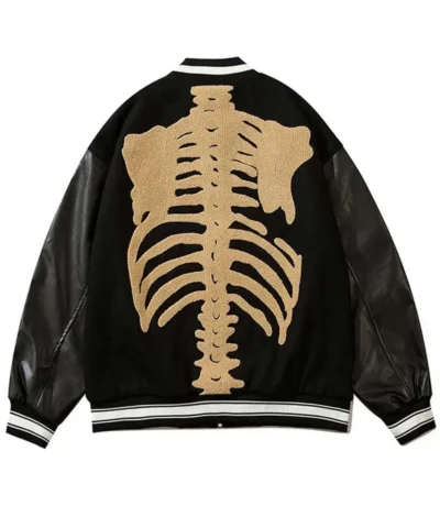 Skeleton Furry Bone Patchwork Black Jackets