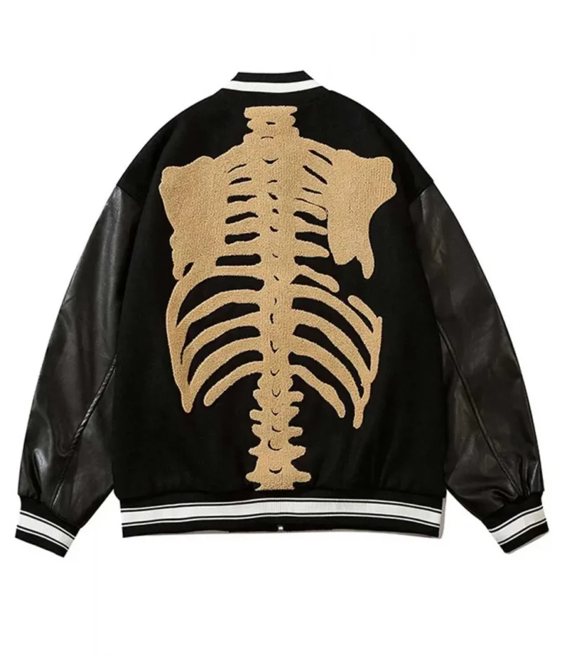 Skeleton Furry Bone Patchwork Black Jackets