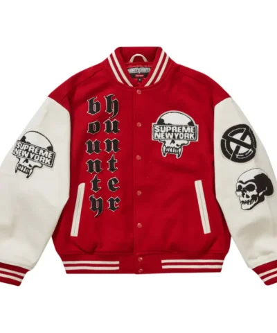 Supreme Bounty Hunter Red Wool Leather Varsity Jacket 1
