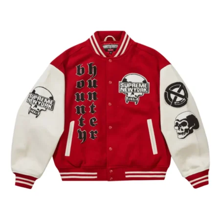 Supreme Bounty Hunter Red Wool Leather Varsity Jacket 1