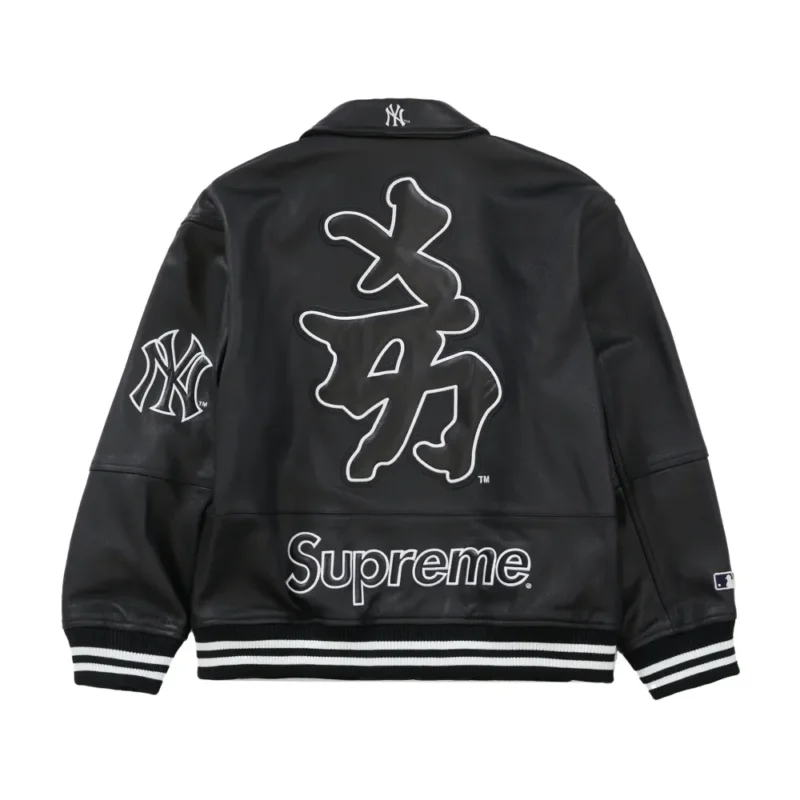 Supreme New York Yankees Kanji Black Leather Jacket 2