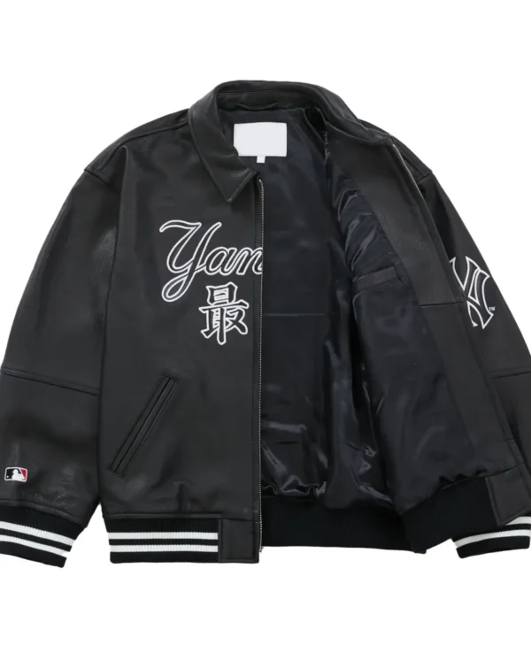 Supreme New York Yankees Kanji Black Leather Jacket 3