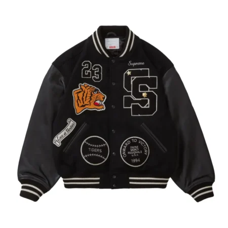 Supreme Tiger Black Wool Leather Varsity Jacket 1