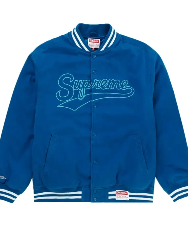 Supreme X Mitchell Ness Doughboy Twill Blue Varsity Jacket 1