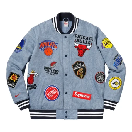 Supreme X NikeNBA Teams Warm Up Blue Varsity Jacket 1
