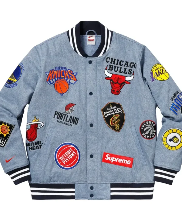 Supreme X NikeNBA Teams Warm Up Blue Varsity Jacket 1