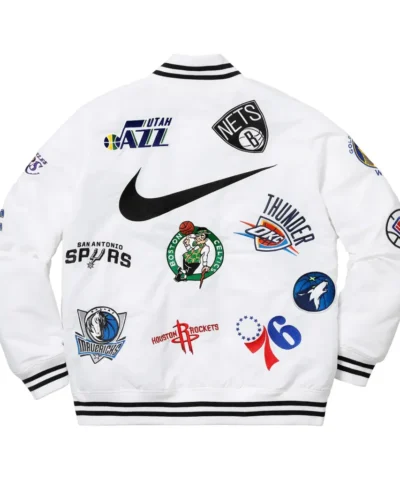 Supreme X NikeNBA Teams Warm Up White Varsity Jacket 2