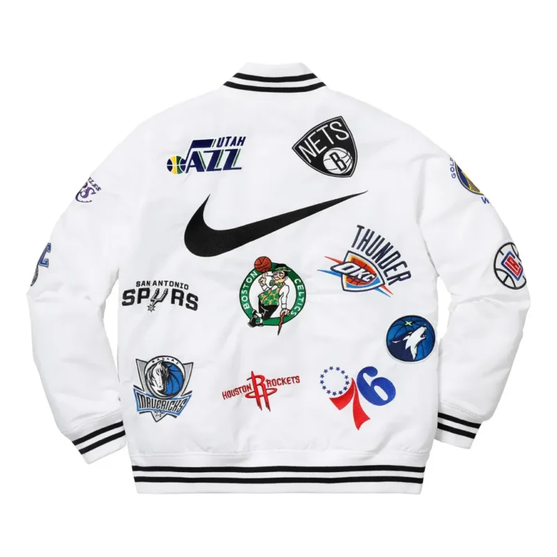 Supreme X NikeNBA Teams Warm Up White Varsity Jacket 2