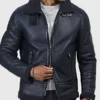 Taylor Blue B 3 Blue Bomber Shearling Leather Jacket