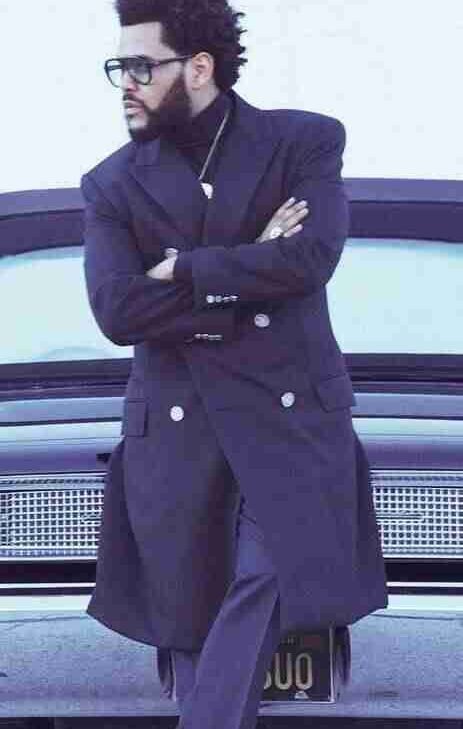 The Weeknd Navy Blue Long Coat