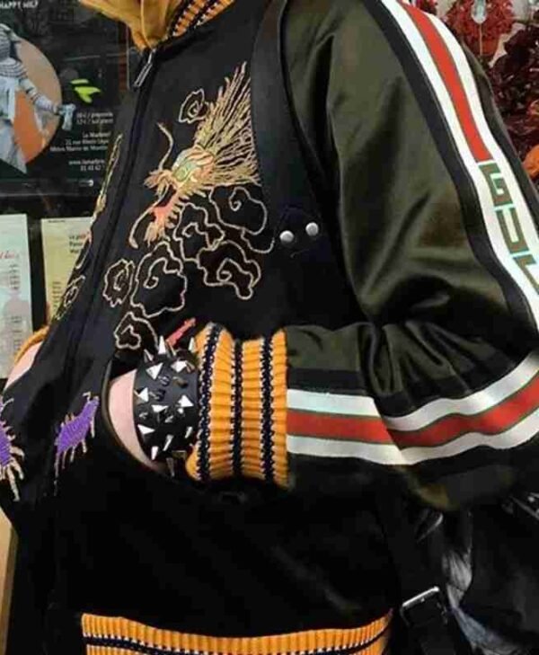 Unisex Souvenir Embroidered Satin Black Jacket