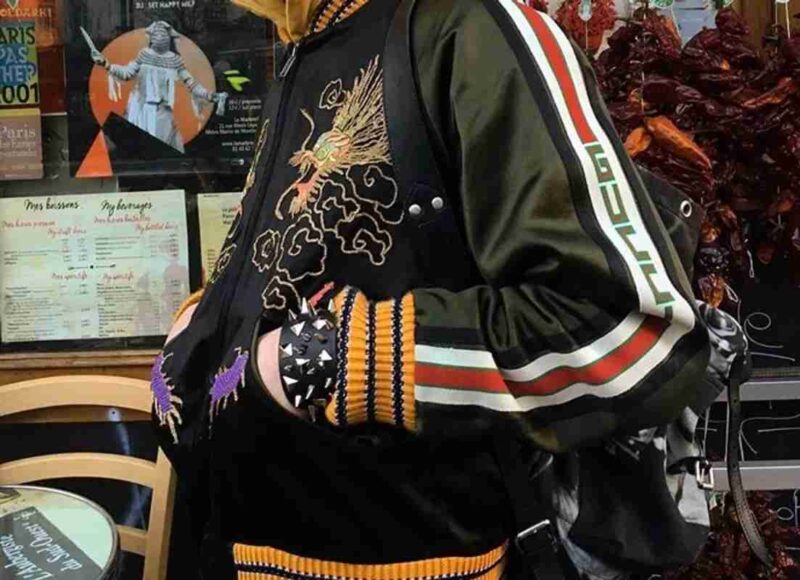 Unisex Souvenir Embroidered Satin Black Jacket