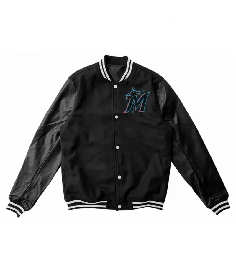 Varsity Miami Marlins Black Wool Leather Jacket