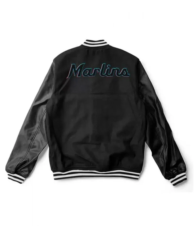 Varsity Miami Marlins Black Wool Leather Jackets