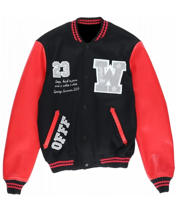 Varsity Off White 23 Eagle Red and Black Jacket