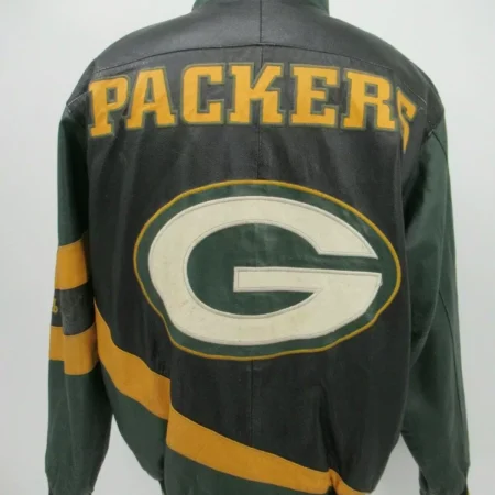 Vintage NFL Green Bay Packers Black Leather Jacket