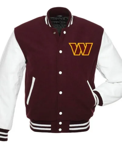 Washington Commanders Letterman Brown and White Jacket