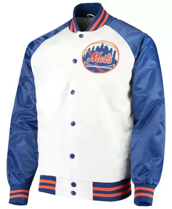 White Royal New York Mets Clean Up Hitter Satin Jacket