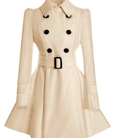 Women Double Breasted Swing Beige Pea Coat