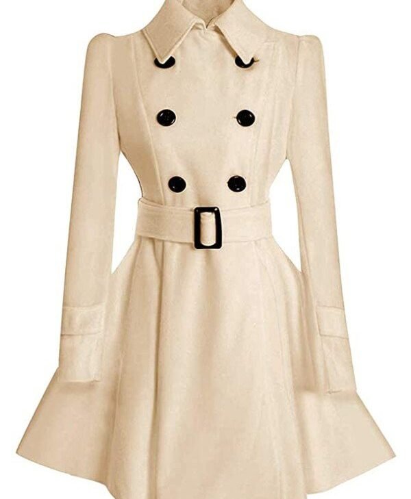 Women Double Breasted Swing Beige Pea Coat