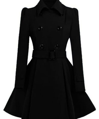Women Double Breasted Swing Black Pea Coat