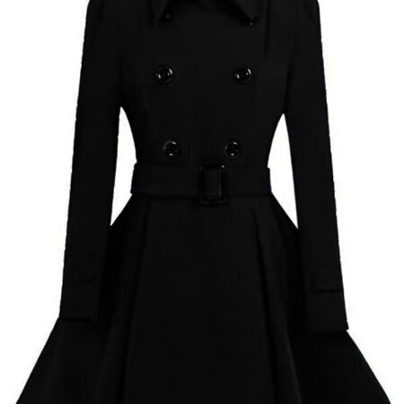 Women Double Breasted Swing Black Pea Coat