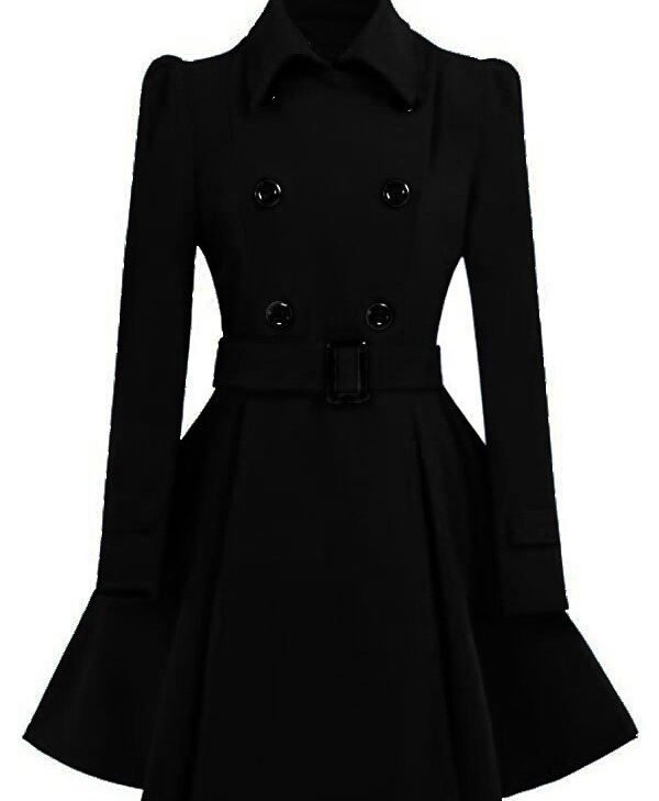Women Double Breasted Swing Black Pea Coat