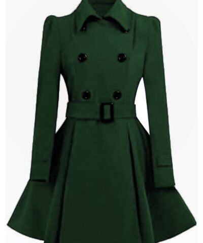 Women Double Breasted Swing Green Pea Coat