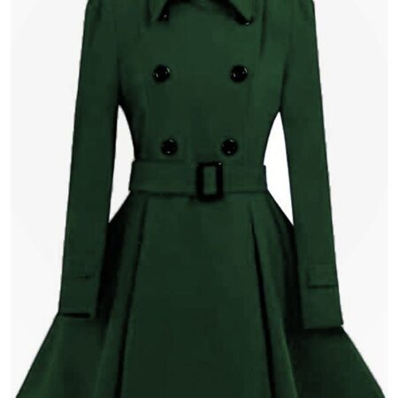 Women Double Breasted Swing Green Pea Coat