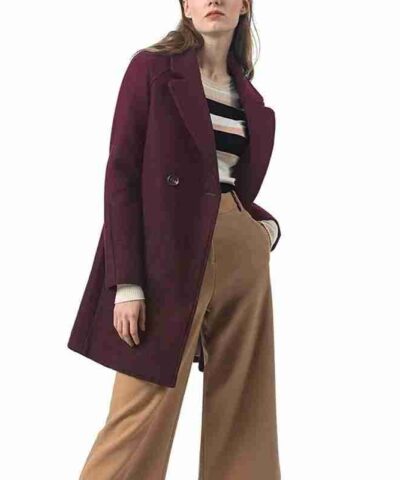 Women Notched Double Breasted Wool Coat