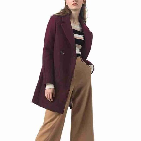 Women Notched Double Breasted Wool Coat