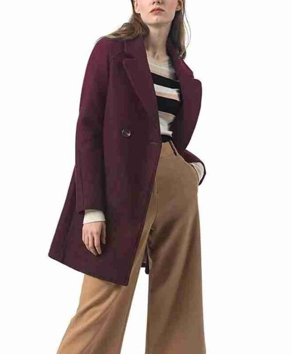 Women Notched Double Breasted Wool Coat