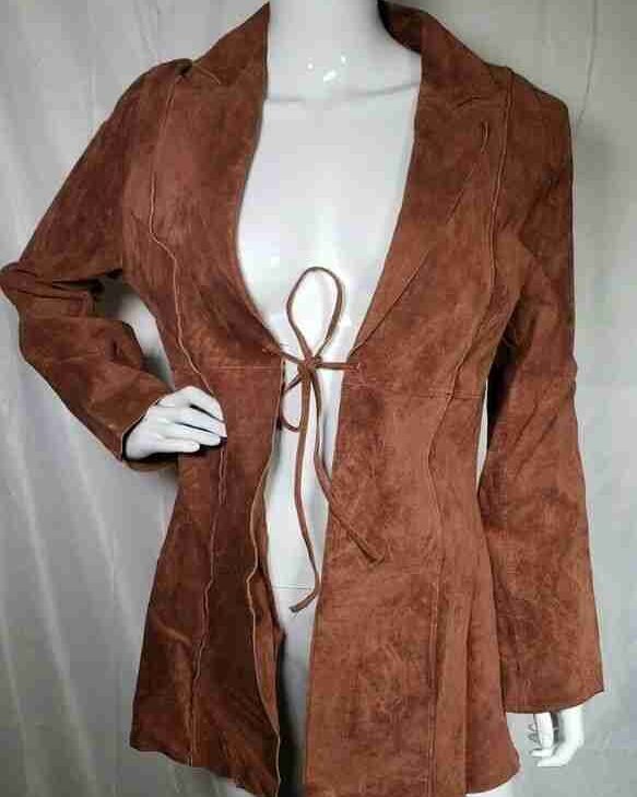 Women Pelle Brown Suede Leather Blazer