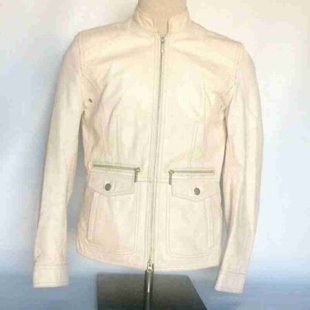 Women Pelle Cream Motorcycle Jacket