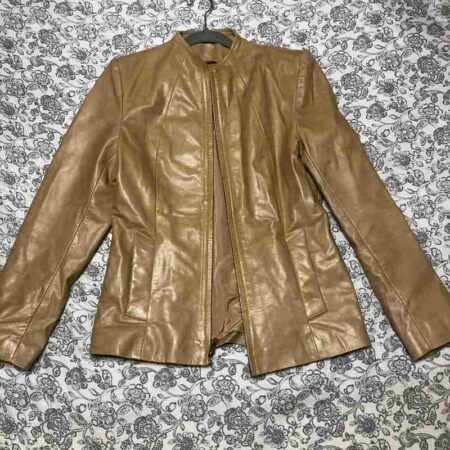 Women Pelle Golden Leather Jacket