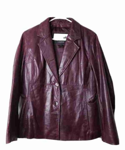 Women Pelle Leather Burgundy Coat
