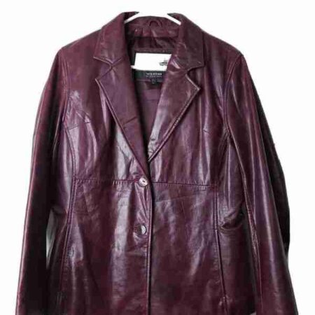 Women Pelle Leather Burgundy Coat