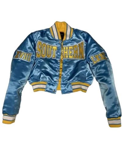 Womens Cropped Southern University Bomber Satin Jacket