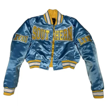 Womens Cropped Southern University Bomber Satin Jacket