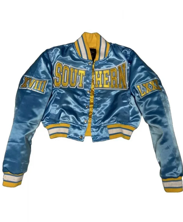 Womens Cropped Southern University Bomber Satin Jacket
