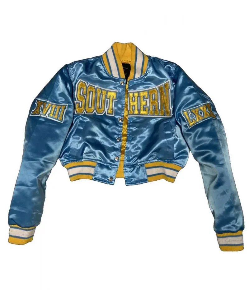 Womens Cropped Southern University Bomber Satin Jacket