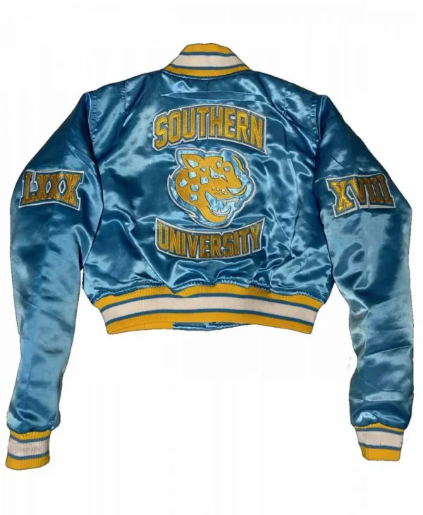Womens Cropped Southern University Bomber Satin Jackets