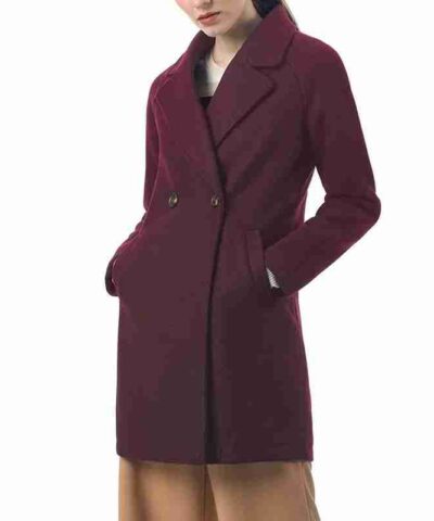 Womens Notched Double Breasted Wool Coat