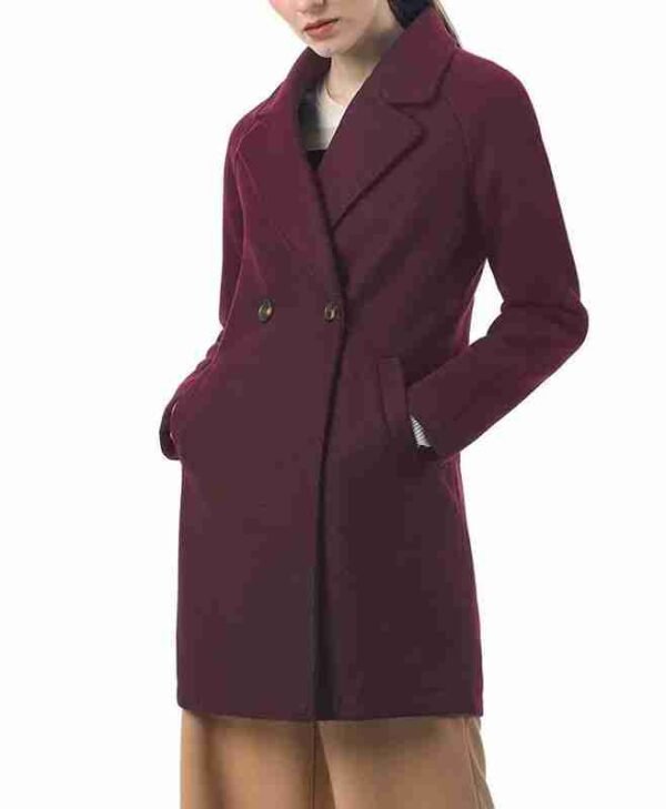 Womens Notched Double Breasted Wool Coat