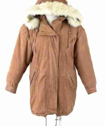 Womens Vintage 90s Pele Brown Leather Parka