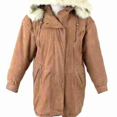 Womens Vintage 90s Pele Brown Leather Parka