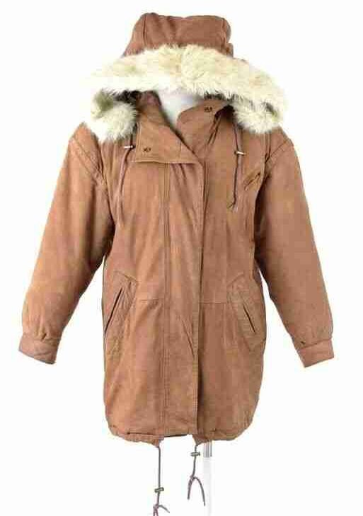 Womens Vintage 90s Pele Brown Leather Parka